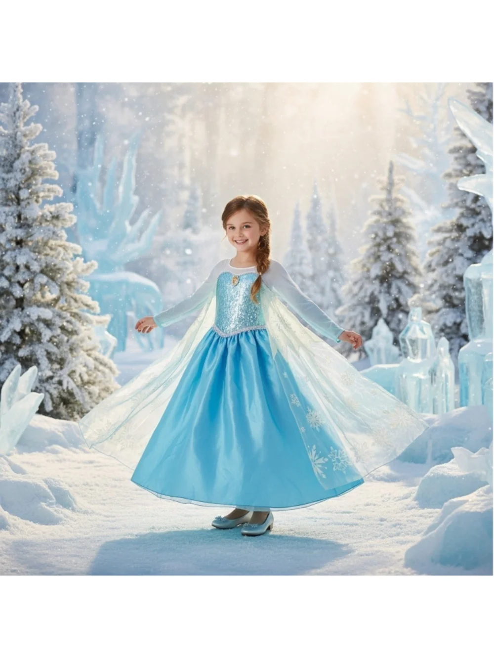 SET Dress and Shoes Disney Princess ELSA FROZEN Costume Cosplay Halloween Sz 10